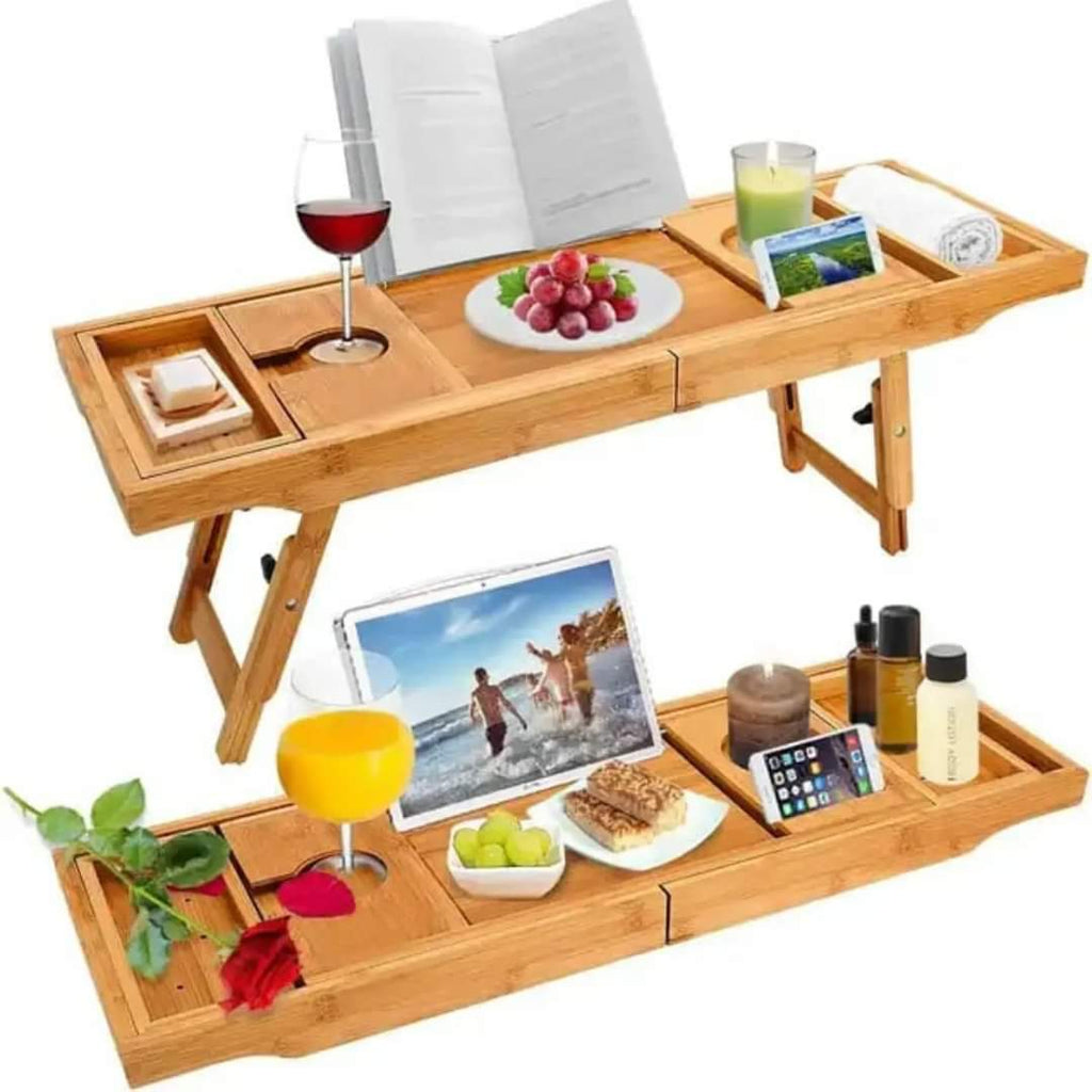 Bandeja Expandible de Bambú para Bañera/ Caddy con Soportes