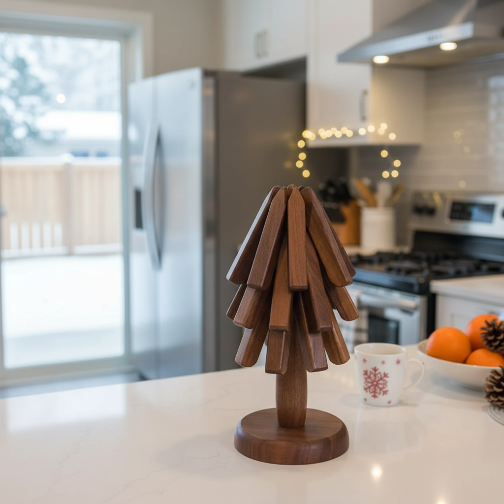 Skanto | Posavasos plegable de nuez negra – Posavasos para árbol de Navidad y decoración de cocina
