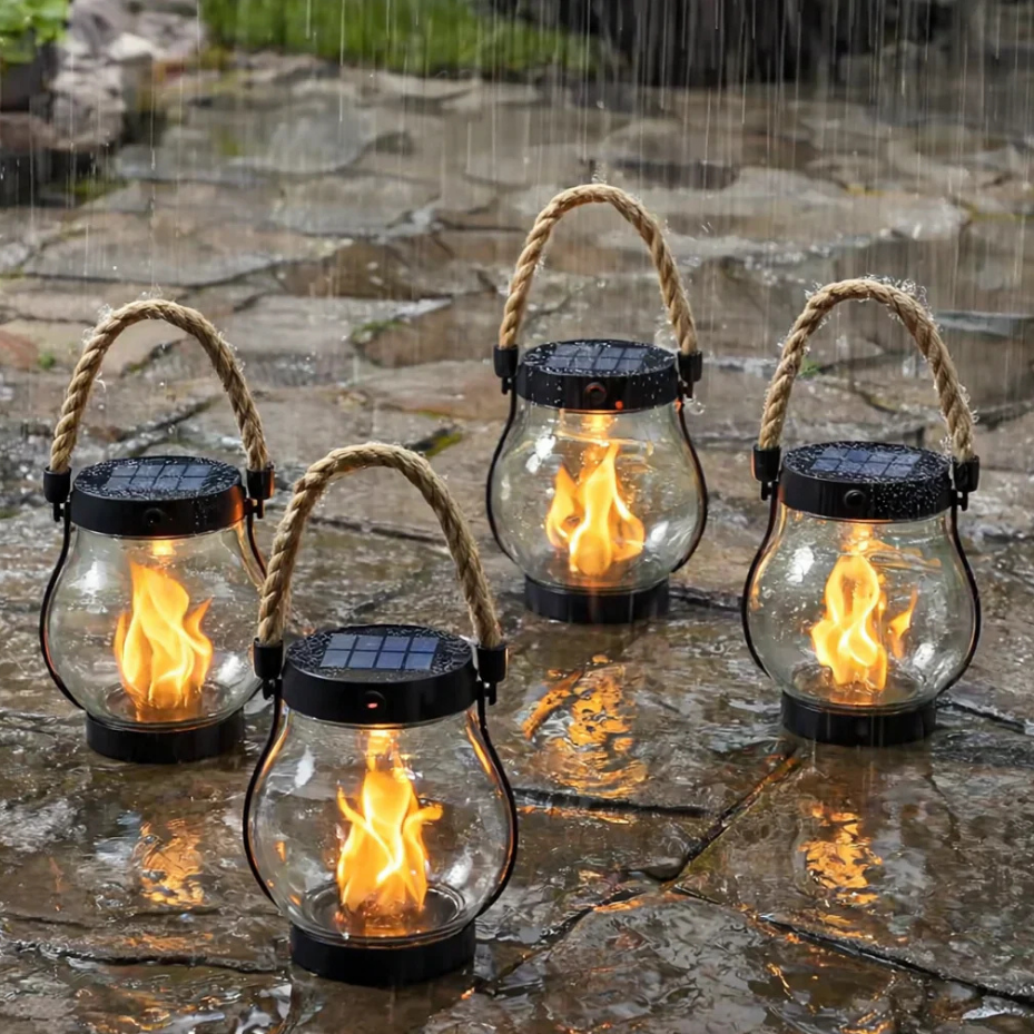 Lámpara Solar con Efecto de Llama Realista para Jardín y Iluminación Exterior
