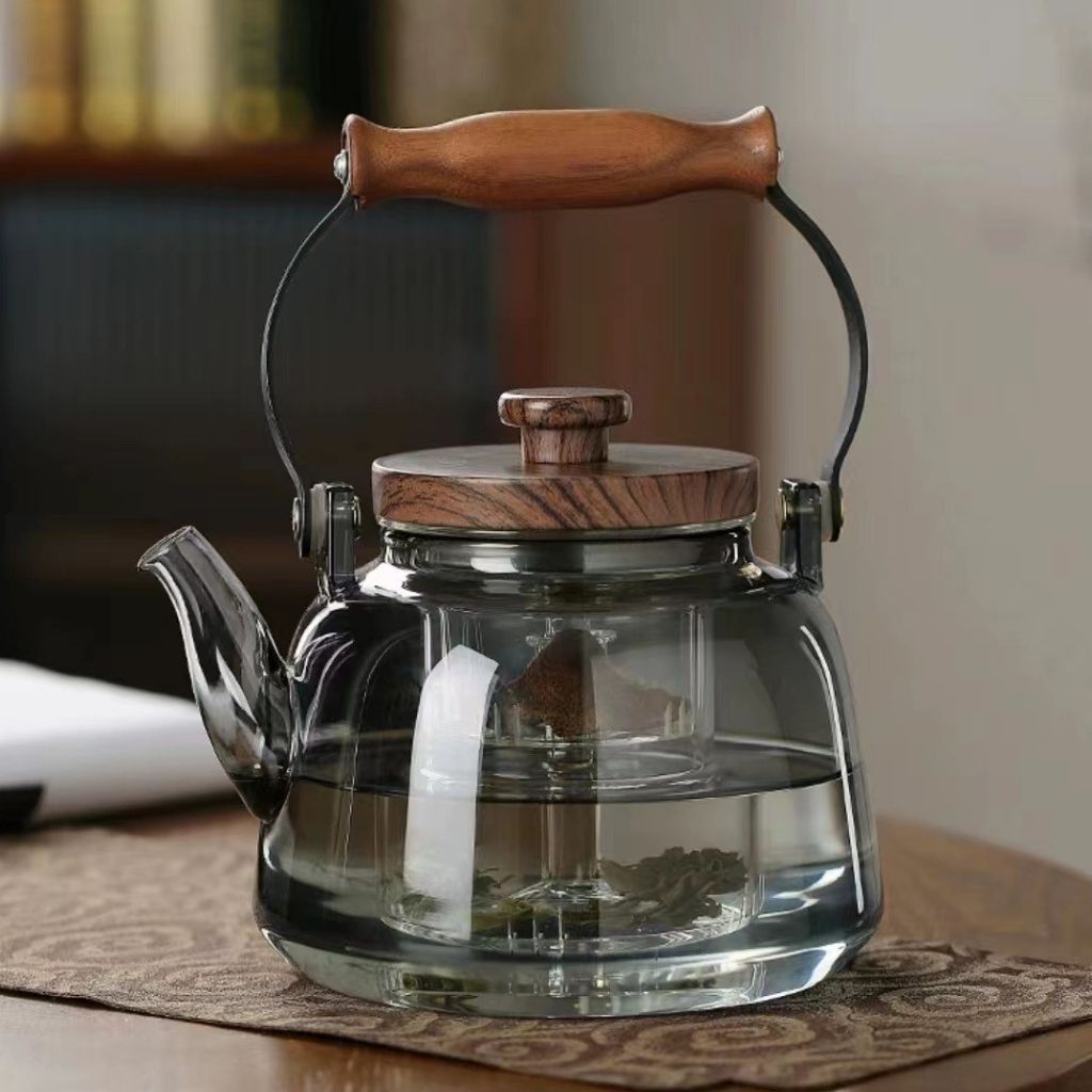 Tetera de Vidrio Zoie con Infusor – Hervidor de Borosilicato Resistente al Calor de 1000ml con Mango de Madera