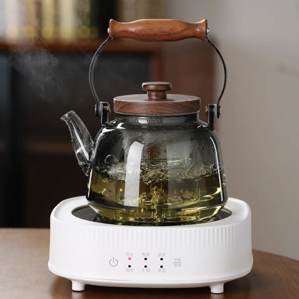 Tetera de Vidrio Zoie con Infusor – Hervidor de Borosilicato Resistente al Calor de 1000ml con Mango de Madera