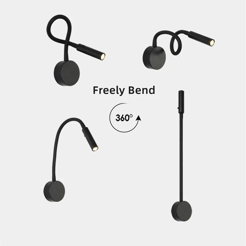 Lámpara de pared LED flexible moderna con interruptor para dormitorio y estudio - 1W/3W
