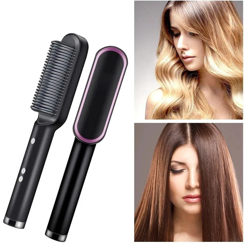 Plancha de Pelo Cepillo Peina Calentada