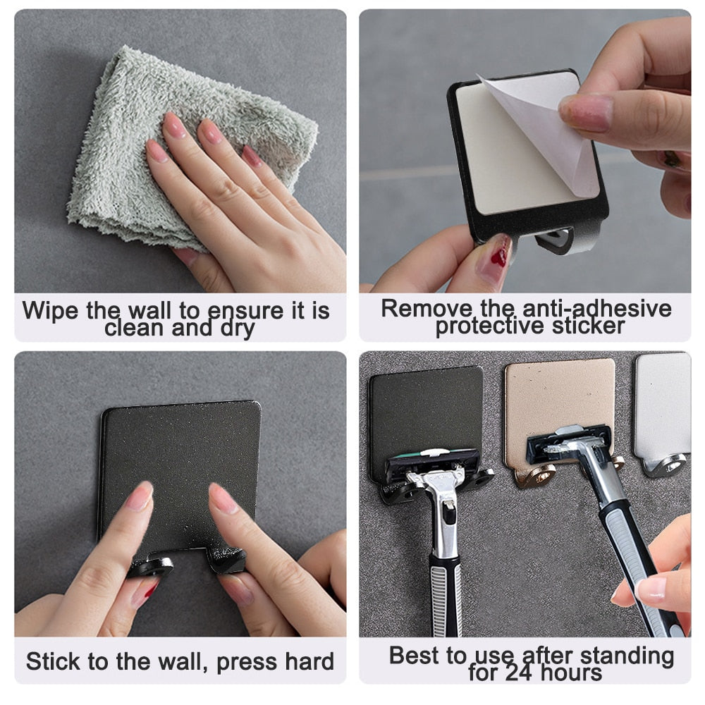 Skanto | Soporte para afeitadoras sin taladrar (1/2/3 piezas) – Estante de afeitado montado en la pared para baños de hombres