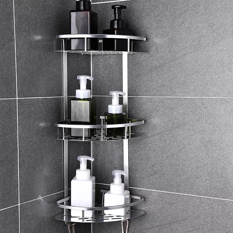 Estante de Esquina de Baño de Aluminio Espacial de 3 Capas