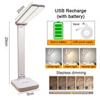 Lámpara de escritorio LED regulable plegable, doble cara, USB/batería