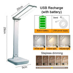 Lámpara de escritorio LED regulable plegable, doble cara, USB/batería