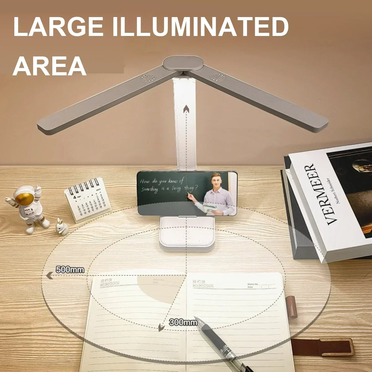 Lámpara de escritorio LED regulable plegable, doble cara, USB/batería