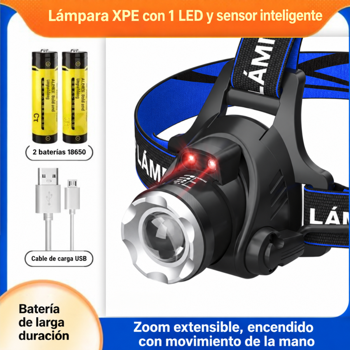 Linterna Frontal NightBeam Pro – Potente Linterna LED Recargable con Zoom y Diseño Impermeable