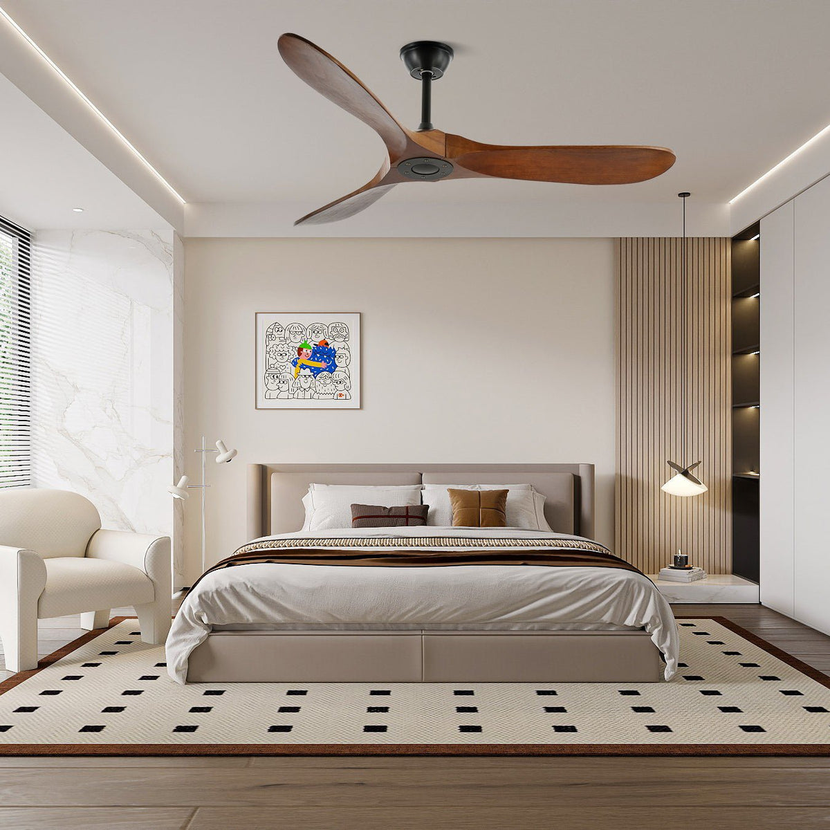 Ventilador de Techo Moderno Leno de Madera de Nogal con Control Remoto