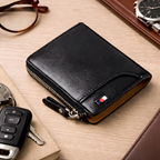 Leone - Billetera de cuero para hombre con cremallera