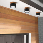 Luz de Techo Cilíndrica Moderna Montada en Superficie de Aluminio y Madera