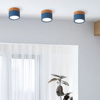 Luz de Techo Cilíndrica Moderna Montada en Superficie de Aluminio y Madera
