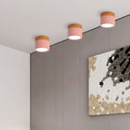Luz de Techo Cilíndrica Moderna Montada en Superficie de Aluminio y Madera