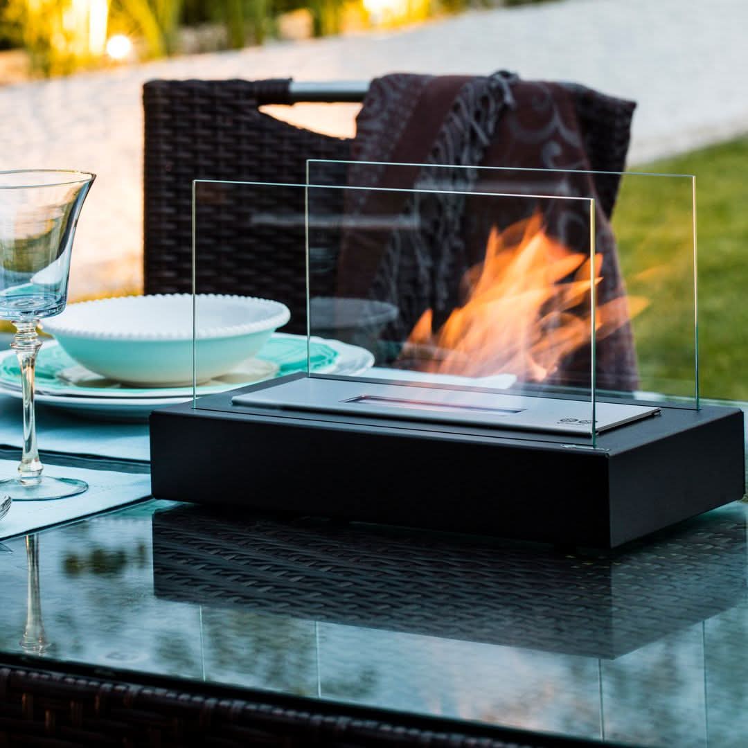 FLAMEGLOW – Chimenea de mesa portátil de bioetanol para un ambiente de llamas elegante
