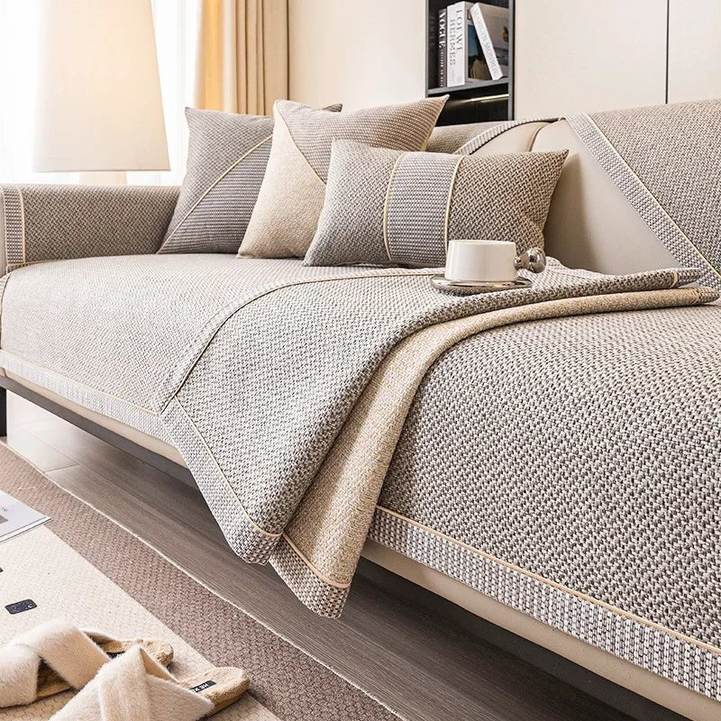 NATURWEFT – Manta de Sofá de Algodón y Lino para Protección de Muebles y Comodidad Diaria