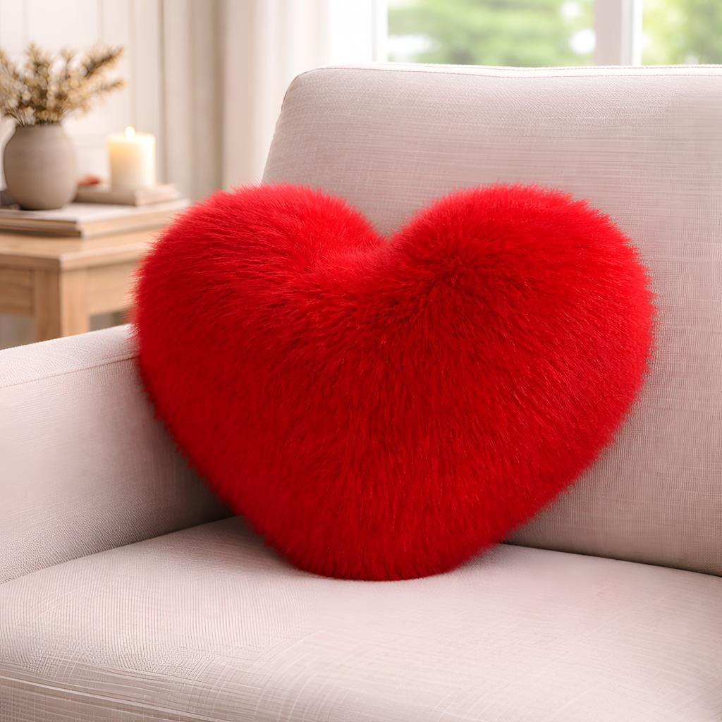 Harold - Cojín de Sofá Corazón de Peluche Imitación Piel de Zorro