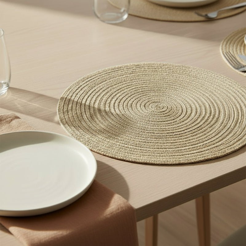 DINEROUND – Set de 4 posavasos y manteles de ramio para cuencos y tazas