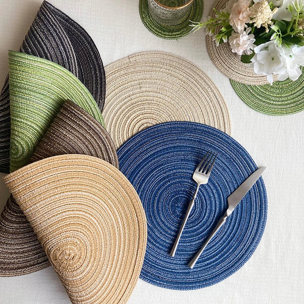 DINEROUND – Set de 4 posavasos y manteles de ramio para cuencos y tazas