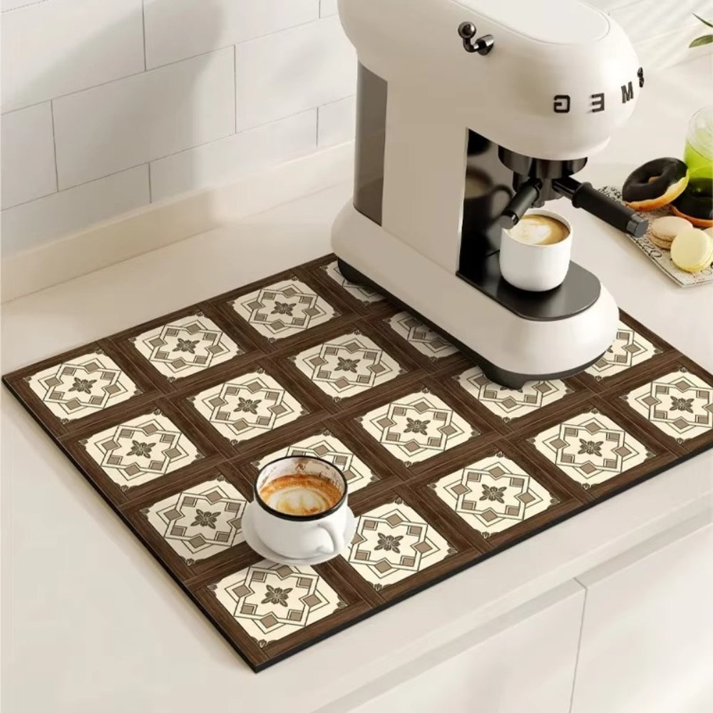 Alfombrilla de Café Absorbente con Diseño de Baldosa Retro