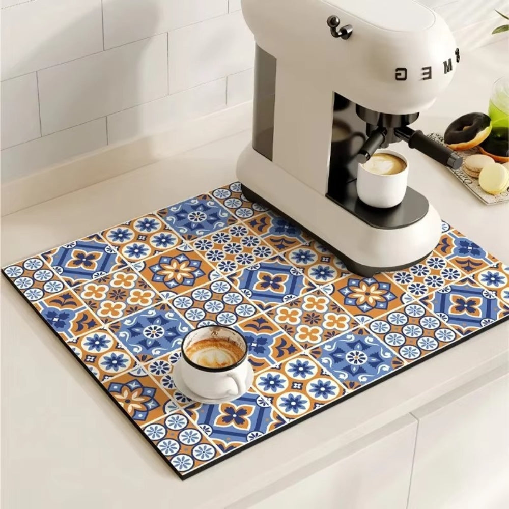 Alfombrilla de Café Absorbente con Diseño de Baldosa Retro