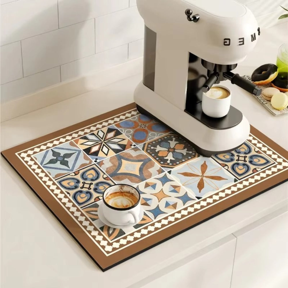 Alfombrilla de Café Absorbente con Diseño de Baldosa Retro