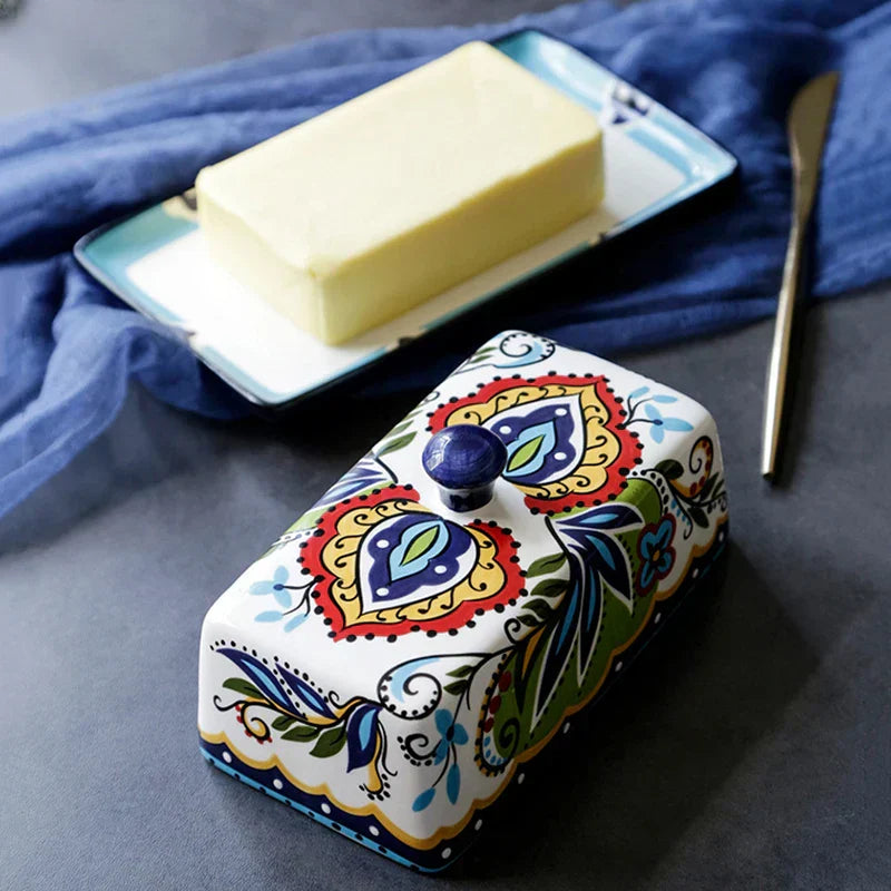 Plato de Mantequilla Pintado a Mano en Estilo Toscano