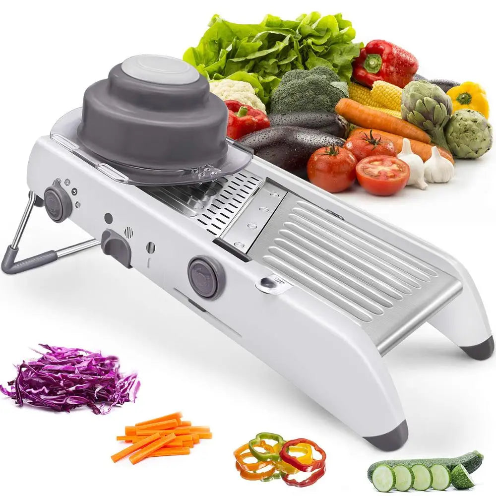 SchnittMeister 18-en-1 Mandolina para Verduras | Ajustable & Cuchillas de Acero Inoxidable | Para Rodajas, Tiras & Juliana | Seguro & Versátil
