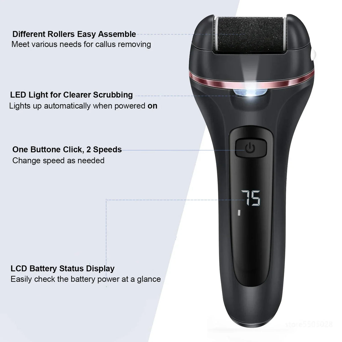 Eliminador de callos eléctrico Pediluxe Pro | Con 3 cabezales de lijado, LED y LCD | Recargable y resistente al agua IPX7 | Para pies suaves y bien cuidados