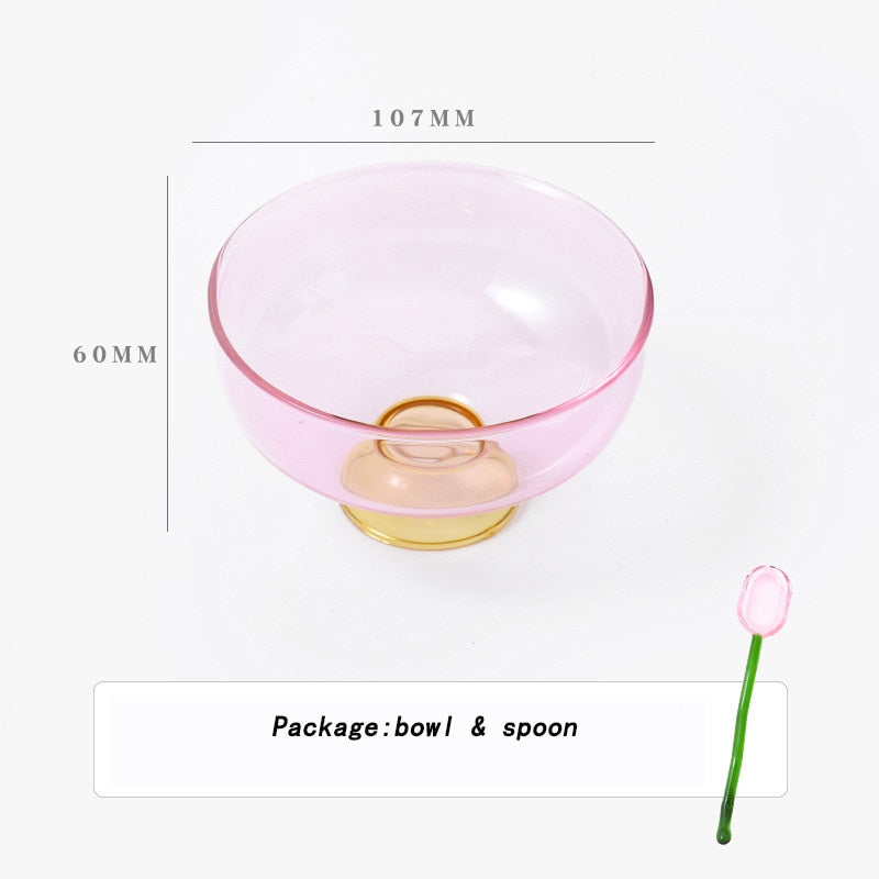 Tazón de postre de borosilicato colorido con cuchara