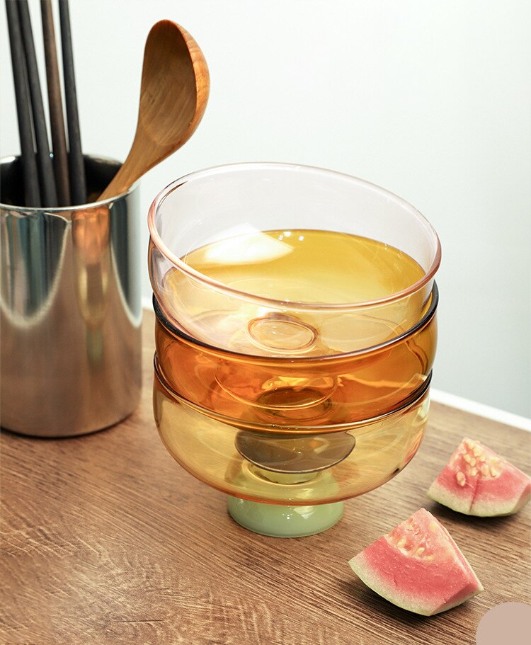 Tazón de postre de borosilicato colorido con cuchara