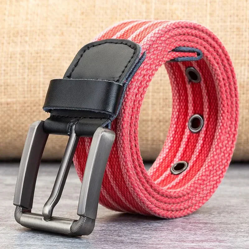 Cinturón de Lona para Hombre – Banda Ajustable Casual a Rayas