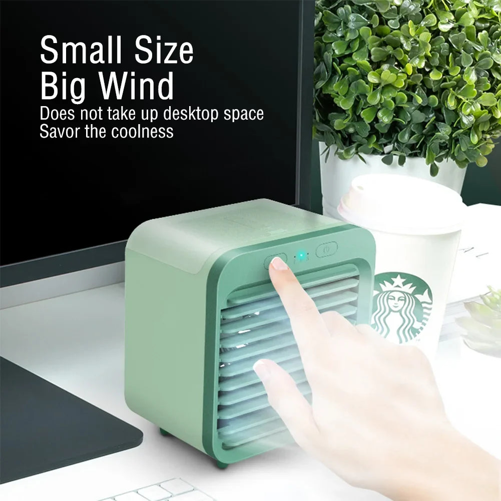 Coolivio Mini AirCooler | Ventilador portátil 3 en 1 con USB, humidificación y función de enfriamiento | 3 velocidades | Batería de 2500 mAh | Para oficina, viajes y hogar