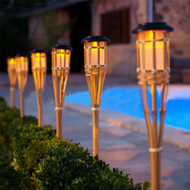 Antorchas solares para jardín | Efecto de llama parpadeante | Set de 5