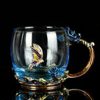 Taza de Cristal de Rosa Azul de Lujo