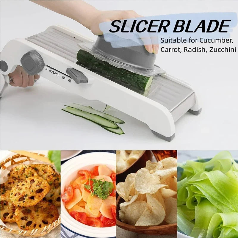 SchnittMeister 18-en-1 Mandolina para Verduras | Ajustable & Cuchillas de Acero Inoxidable | Para Rodajas, Tiras & Juliana | Seguro & Versátil