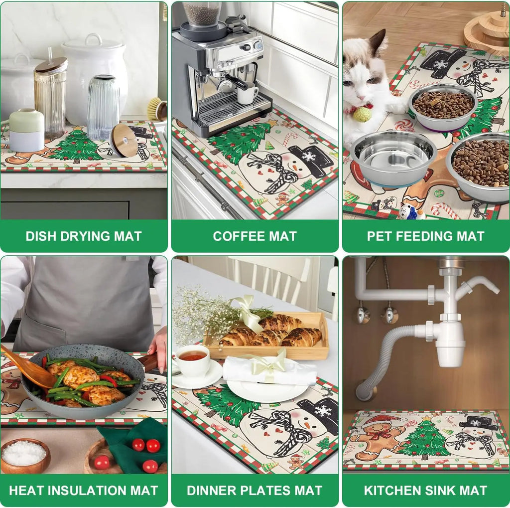 SNOWMATIQ – Alfombrilla de cocina navideña para secado y decoración