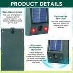 SolarGuardix Repelente Ultrasónico de Aves Solar | Con LED y Sensor de Movimiento | Impermeable IP58 | Cobertura de 600 m²