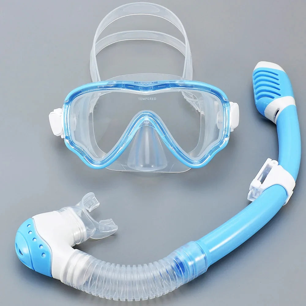 AquaJuni Máscara de Buceo Infantil con Snorkel | Antivaho y a Prueba de Fugas | Vidrio Templado y Silicona | Para Niños y Niñas de 7 a 15 Años