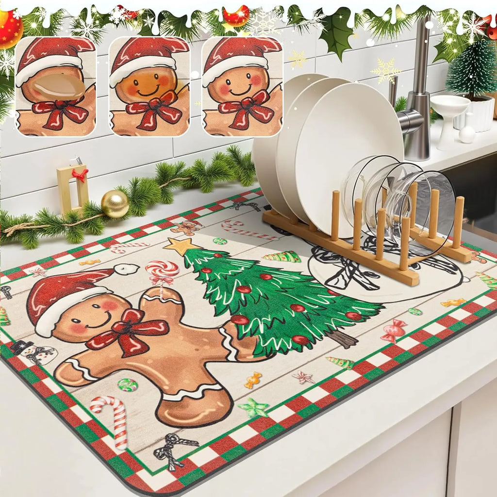 SNOWMATIQ – Alfombrilla de cocina navideña para secado y decoración