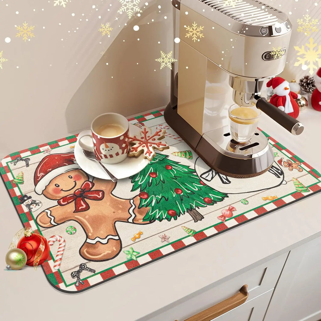 SNOWMATIQ – Alfombrilla de cocina navideña para secado y decoración
