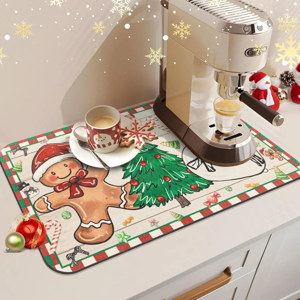 SNOWMATIQ – Alfombrilla de cocina navideña para secado y decoración