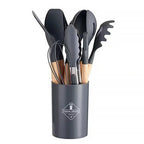 ChefEase – Set de utensilios de cocina de silicona de 12 piezas con mangos de madera
