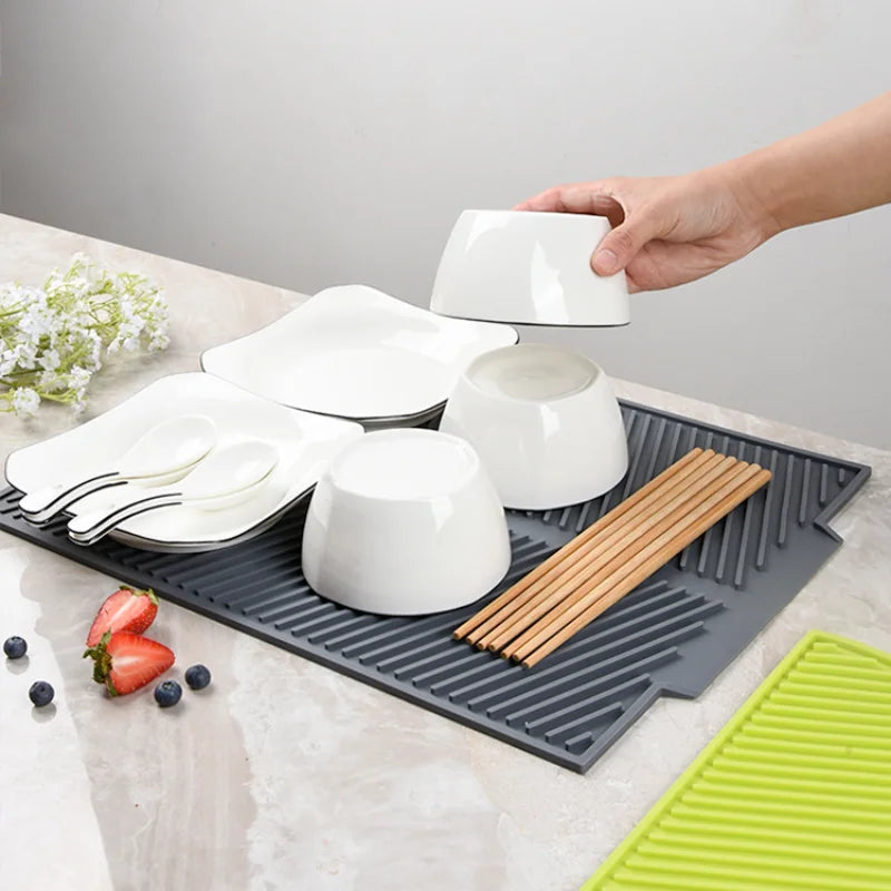 Silidro Tapete de Silicona para Escurrir en la Cocina | Antideslizante y Resistente al Calor | Tapete Seco para Platos, Ollas y Vasos | Flexible y Fácil de Limpiar