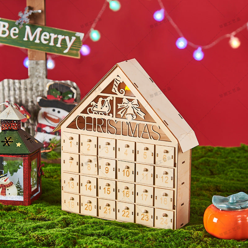 Calendario de Adviento de Navidad de Madera con Luz LED