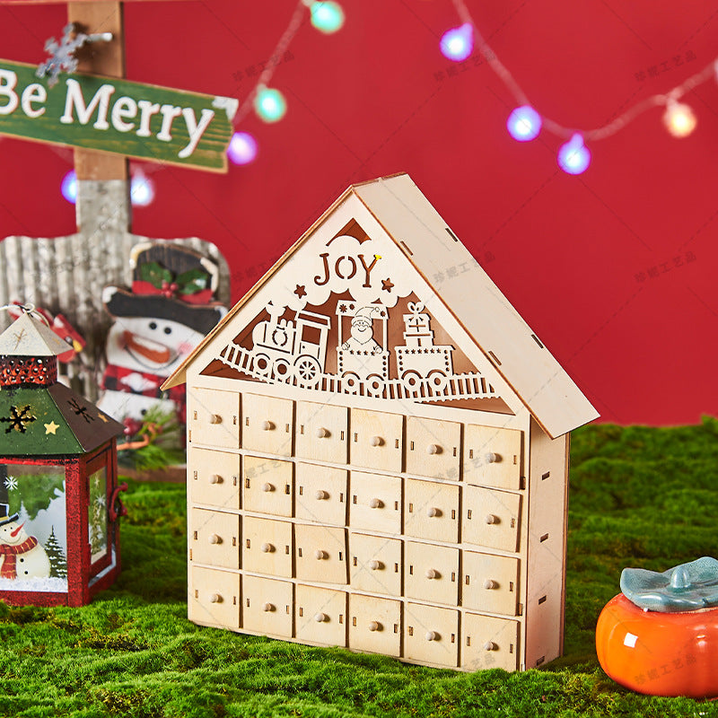 Calendario de Adviento de Navidad de Madera con Luz LED