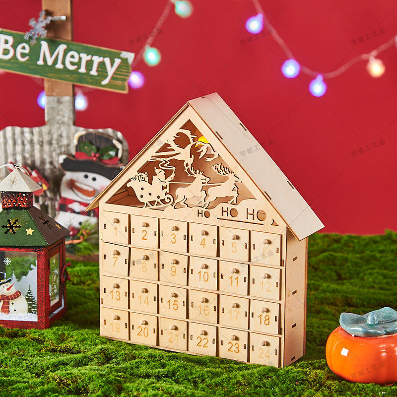 Calendario de Adviento de Navidad de Madera con Luz LED