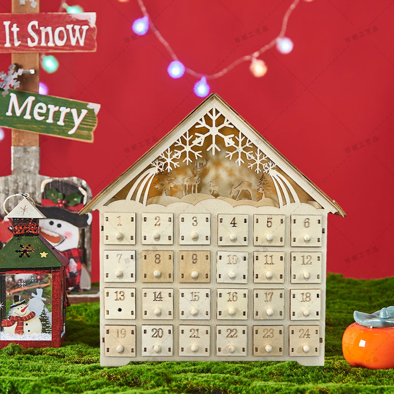 Calendario de Adviento de Navidad de Madera con Luz LED