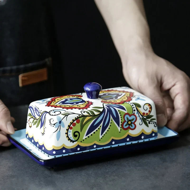 Plato de Mantequilla Pintado a Mano en Estilo Toscano