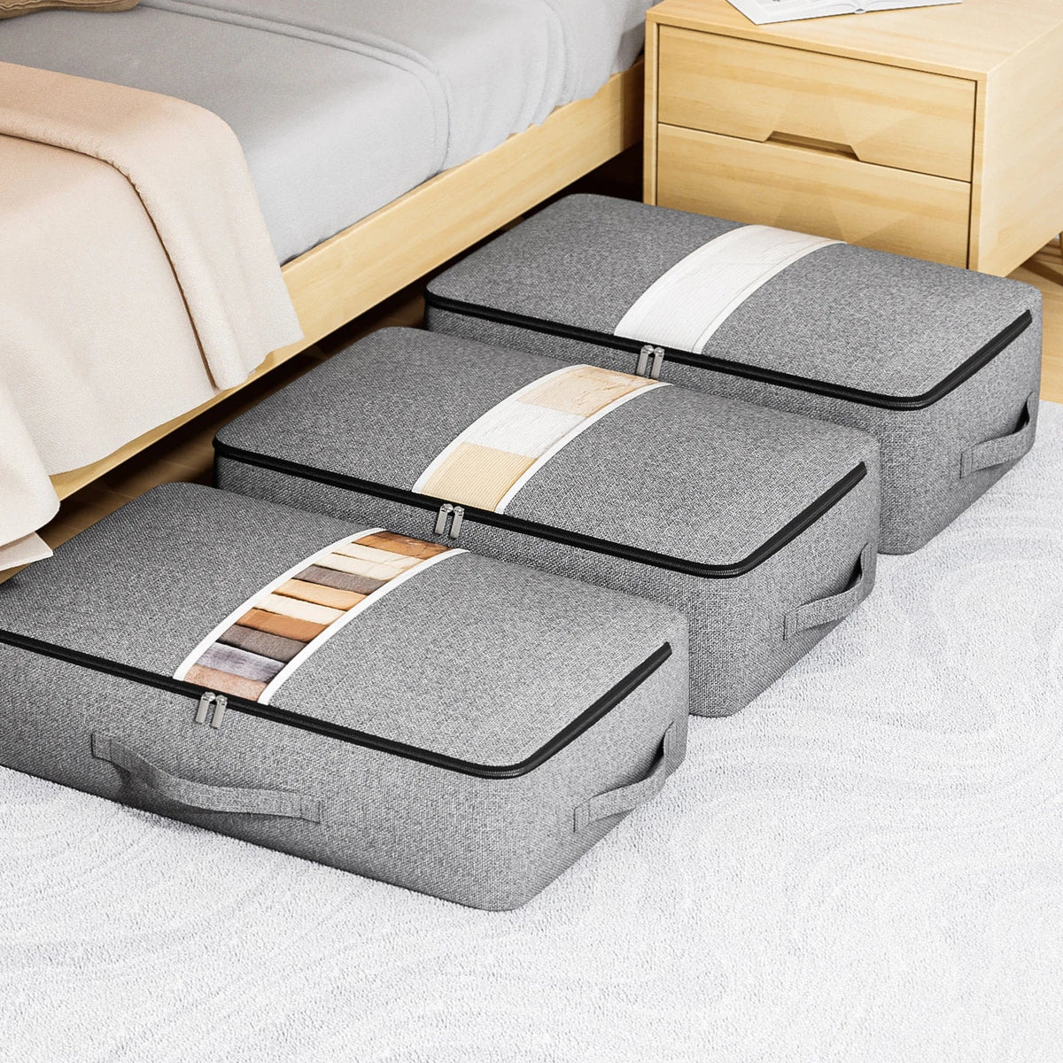 Livono Bolsa de Almacenamiento | Extra Grande y Plegable | Con Ventana Transparente y Cremallera | Tela Cationica Gris